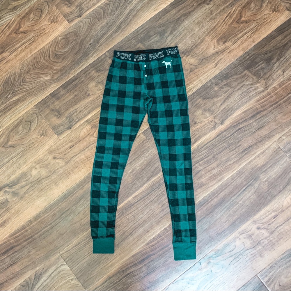 Green and Black plaid thermal pj bottoms “Pink”
